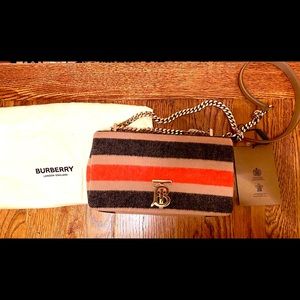NWT Burberry Small striped wool Lola Shoulder bag in light camel